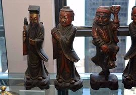 Vintage Japanese Wood Carved Statues, Immortals 