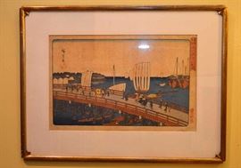 Hiroshige,   Incoming Junks at Yeitai-bashi,  Japanese Woodblock Print