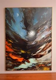  Oil on Board, "Prehistoric Nocturne" by Leonardo Nierman, Signed 
