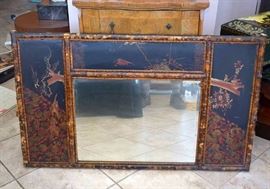 Asian Bamboo & Lacquer Wall Mirror