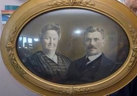 Antique Convex Glass Portrait of a Couple