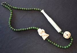 Jade Beaded Necklace with Asian Bone Carved Accents