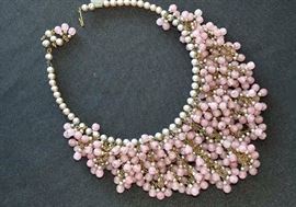 Gorgeous Pink Beaded Bib Necklace