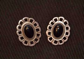 Sterling Silver / Onyx Clip Earrings