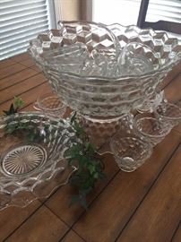Fostoria punch bowl, platter, ladle, & cups