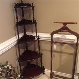 Corner 5-level knick knack shelf; valet stand