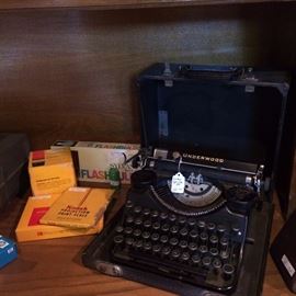 Underwood typewriter & vintage camera film & bulbs