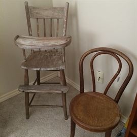 Antique high chair; child's bentwood chair