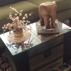 Small antique trunk; carved elephant