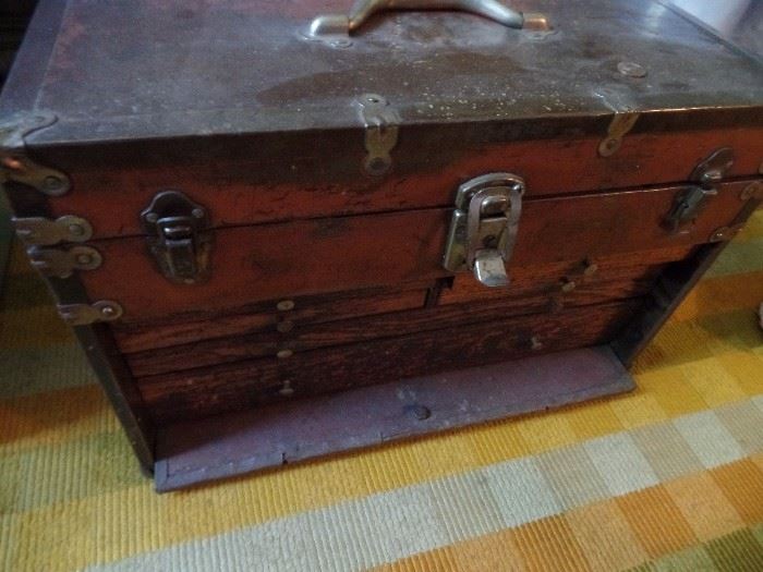 vintage wood tool chest