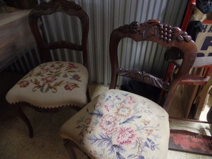Pair of side chairs with original needlepoint