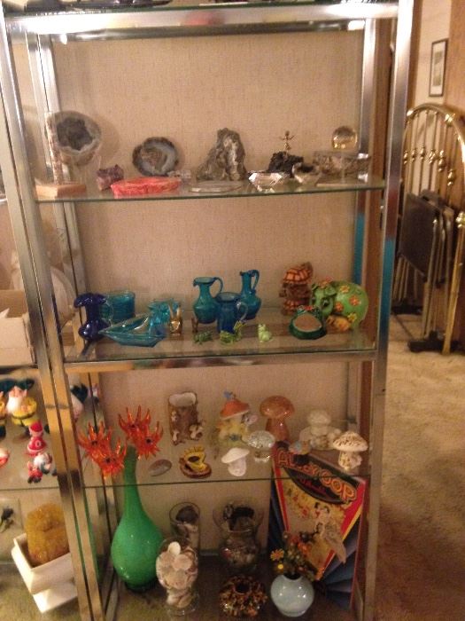 The other etagere with some neat groovy Mid Century collectibles! Also features some nice rocks collected over the years.