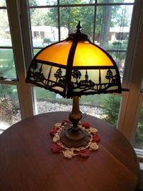 Antique Bronze lamp with Slag glass Shade  Art Deco style 