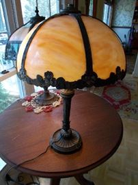 Art Deco Bronze lamp with Slag glass Shade 