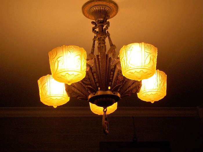 Rare Art Deco Light fixture. Electrified with original  glass shades.  EXCELLENT Condition 