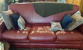 Thomasville red leather sofa