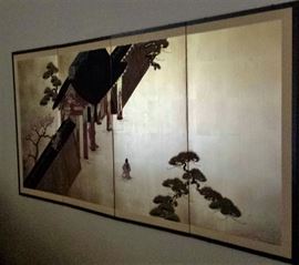 oriental 4-panel hanging silk screen