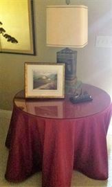 accessory table, lamp, art