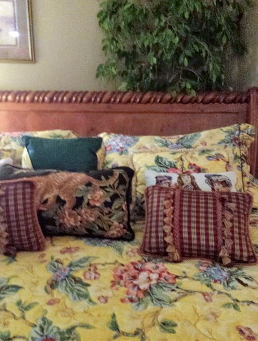 King size sleigh bed headboard with linens