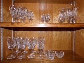 Waterford "Lismore" wine, iced tea & water glasses, creamer & sugar