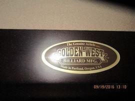 Golden West Billiard pool table