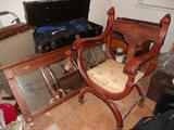 Pre-civil war throne chair and mantel mirror