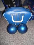 Duckpin bowling balls and bag
