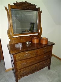 Antique oak dresser & mirror.