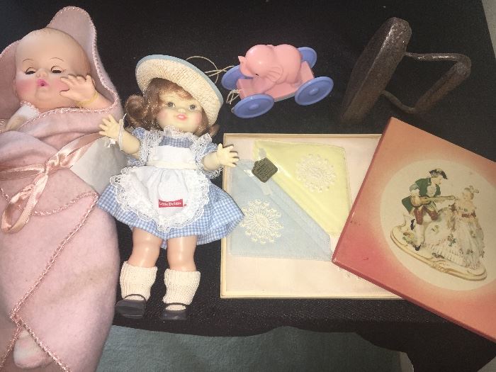 Vintage and collectible dolls, handkerchiefs, antique iron and more.