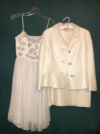 Vintage clothing--3 piece wedding suit from 1965; party dress from 1960s.