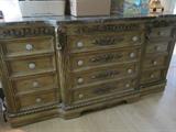 Marble top triple dresser goes with Honey Armoire.