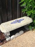 Fabulous decorative stone bench with deep blue tile design center insert