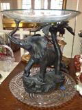 Elephant sculpture with dish on top for fruit, etc; looks like bronze