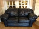 Dark leather loveseat; matches sofa