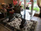 Glass top Dining Table with double pedestal classical scroll and Acanthus leaf motif