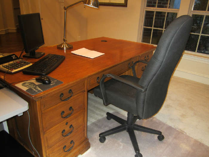 Honey colored OAK DESK double sides of drawers with file drawers.