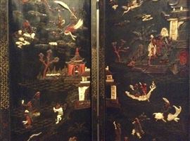 Detail of Antique Chinese Precious 4-Panel Coromandel Screen Carvings