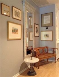 Art; Mirror; Diminutive Settee, Hand Carved; Marble & Metal Accent Table