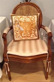 One of Pair, Cameo Back "Louis XVI" style Fauteuil and Ferragamo Silk Scarf Throw pillow 