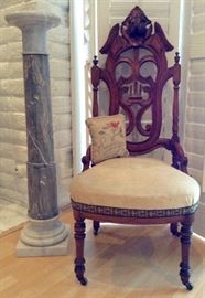 Marble (from the Pyrenees) Pedestal; 1870 Gothic Chair  