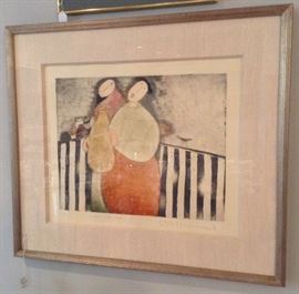 "Women With Vase", illegible signature, etching, 18x23.