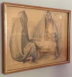 "Dos Mujeres Sentados", (Two Women Seated), Francisco Zuniga, (Mexican), 1912-1998, enhanced print, signed & numbered, 19x23.