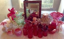 Antique & Vintage; Cranberry, "End-of-Day", Cased, Hand-painted & Enameled Colored Glass