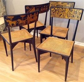 Set of 4 Chic Gold-Stenciled Lacquer Chairs
