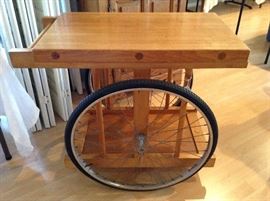 Bill W. Sanders 1964 Butcher Block BarCart wi.Bicycle Wheels