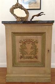 Italian Villa Hand Carved Marble-Top End Chest (one of Pair)