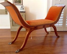 Elegant Swan-Curve Hand Carved Bench