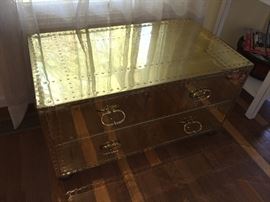 Mid Century amazing Sarreid Brass Clad Trunk/Chest. Rare.