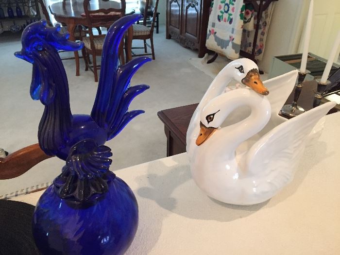 Blue glass rooster 