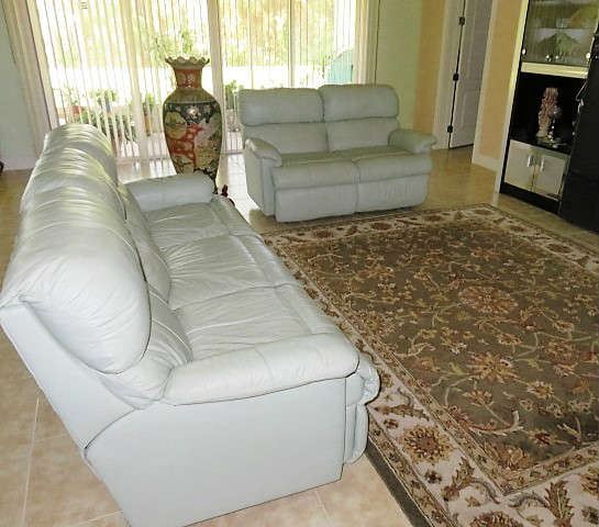 Matching Leather Sofa & Love Seat, Area Floor Rug